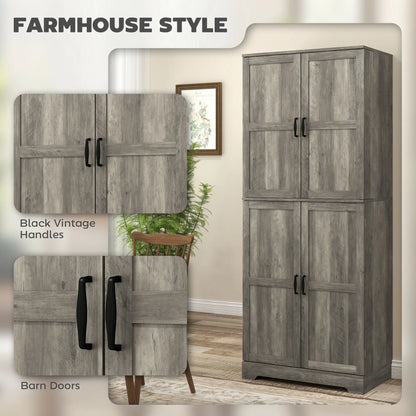 Farmhouse Kitchen Pantry Cabinet, Barn Doors, Adjustable Shelves, Distressed, Grey Storage Cabinets at Gallery Canada