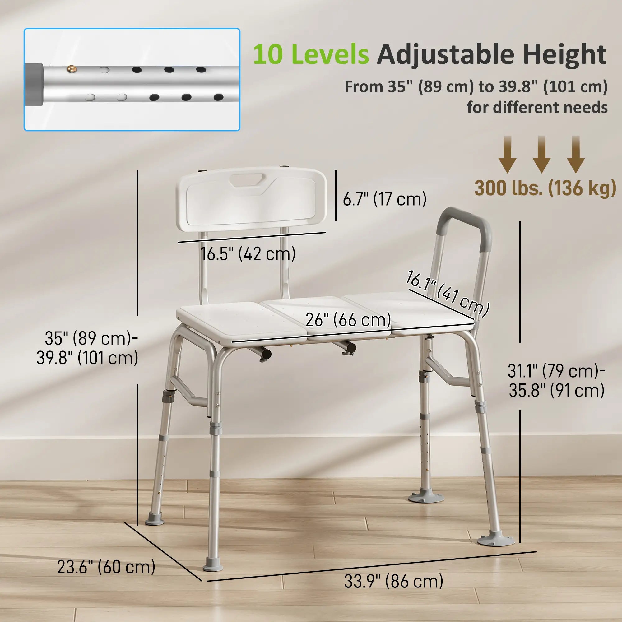 Tub Transfer Bench with Arm, Back, Shower Chair, White Bath Chairs at Gallery Canada