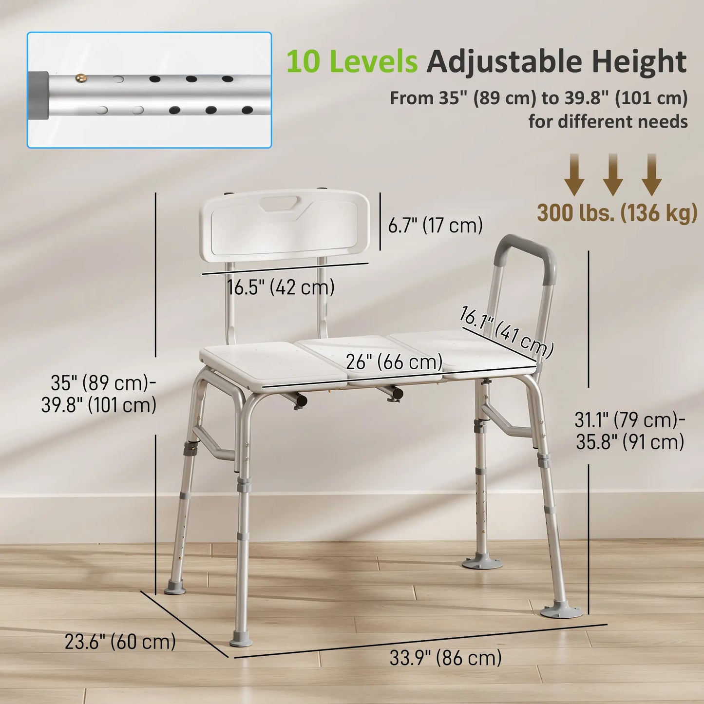Tub Transfer Bench with Arm, Back, Shower Chair, White Bath Chairs at Gallery Canada