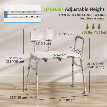 Tub Transfer Bench with Arm, Back, Shower Chair, White Bath Chairs at Gallery Canada