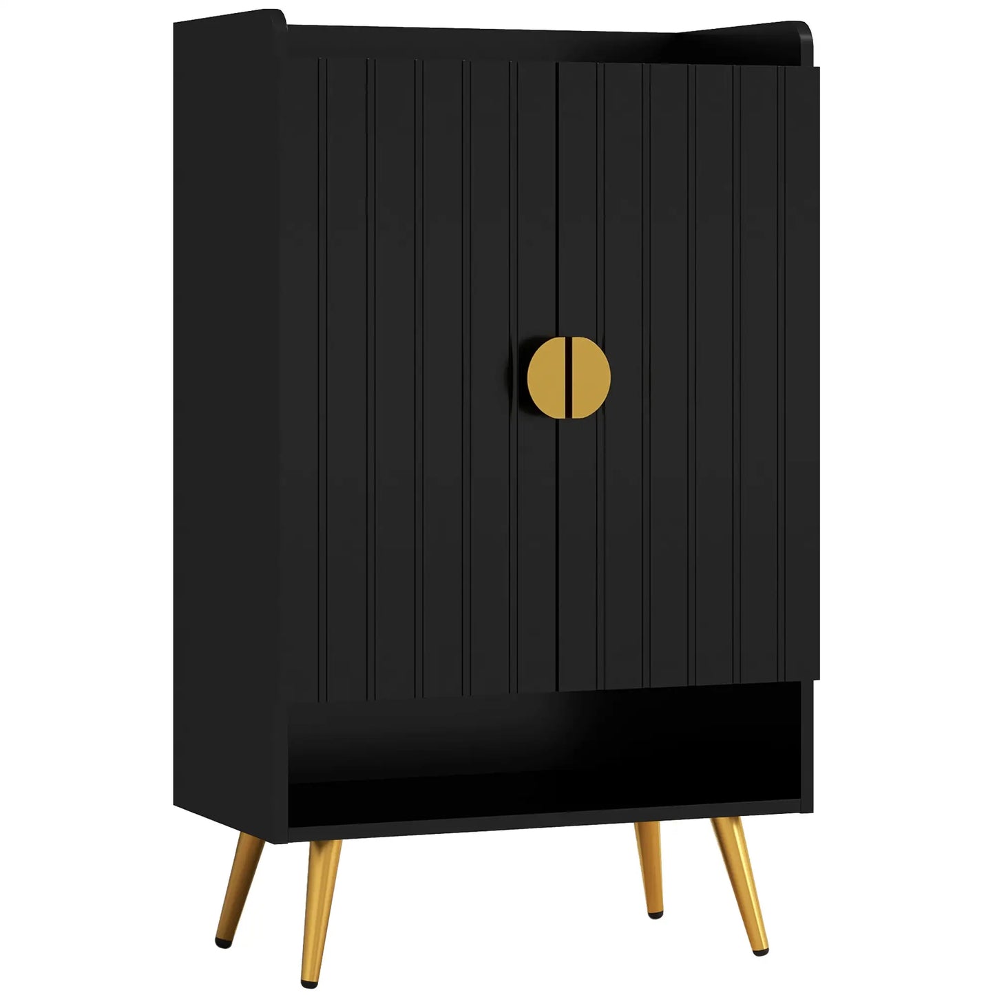 Narrow Shoe Storage Cabinet, Adjustable Shelves for 15 Pairs, Black Shoe Storage Cabinets & Racks Black, Gold at Gallery Canada