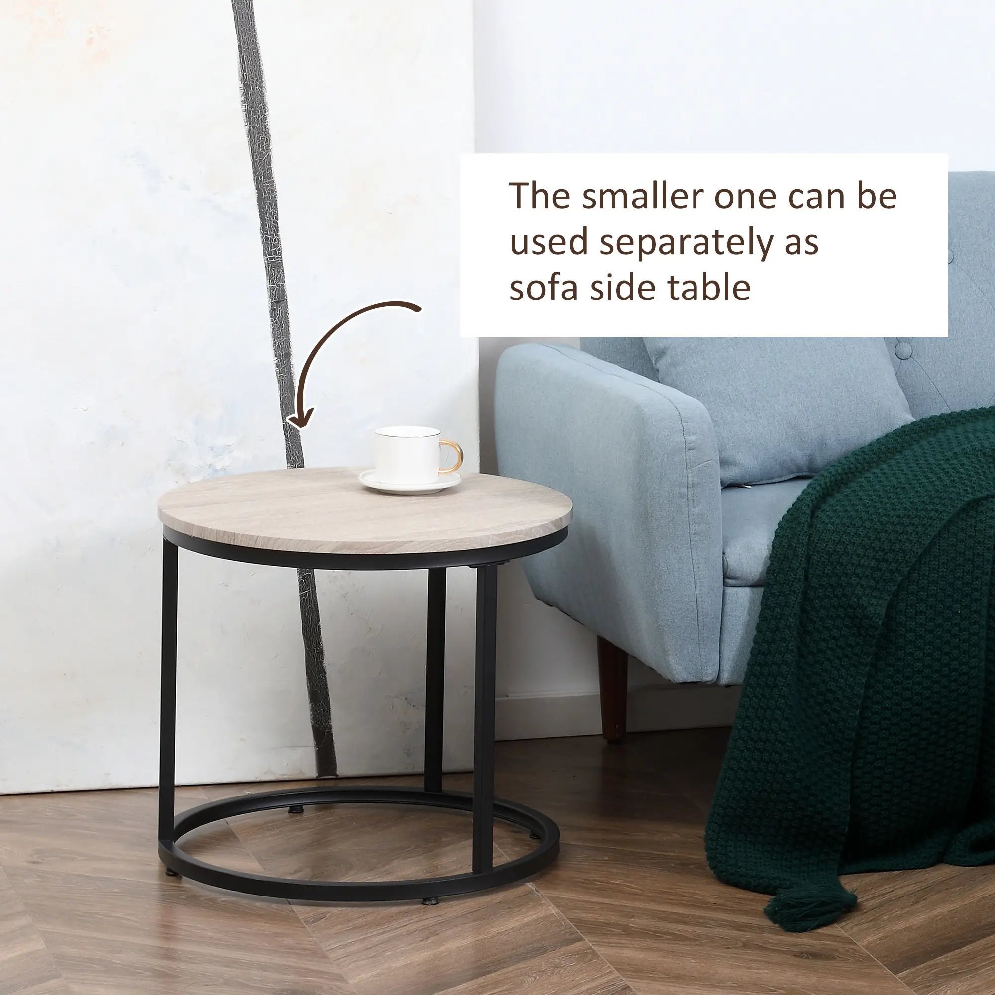 Nesting Coffee Tables Set of 2, Round, Metal Frame, Wood Grain, Grey Living Room Furniture at Gallery Canada