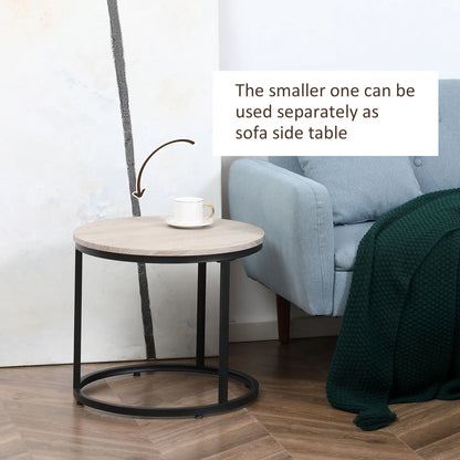 Nesting Coffee Tables Set of 2, Round, Metal Frame, Wood Grain, Grey Living Room Furniture at Gallery Canada