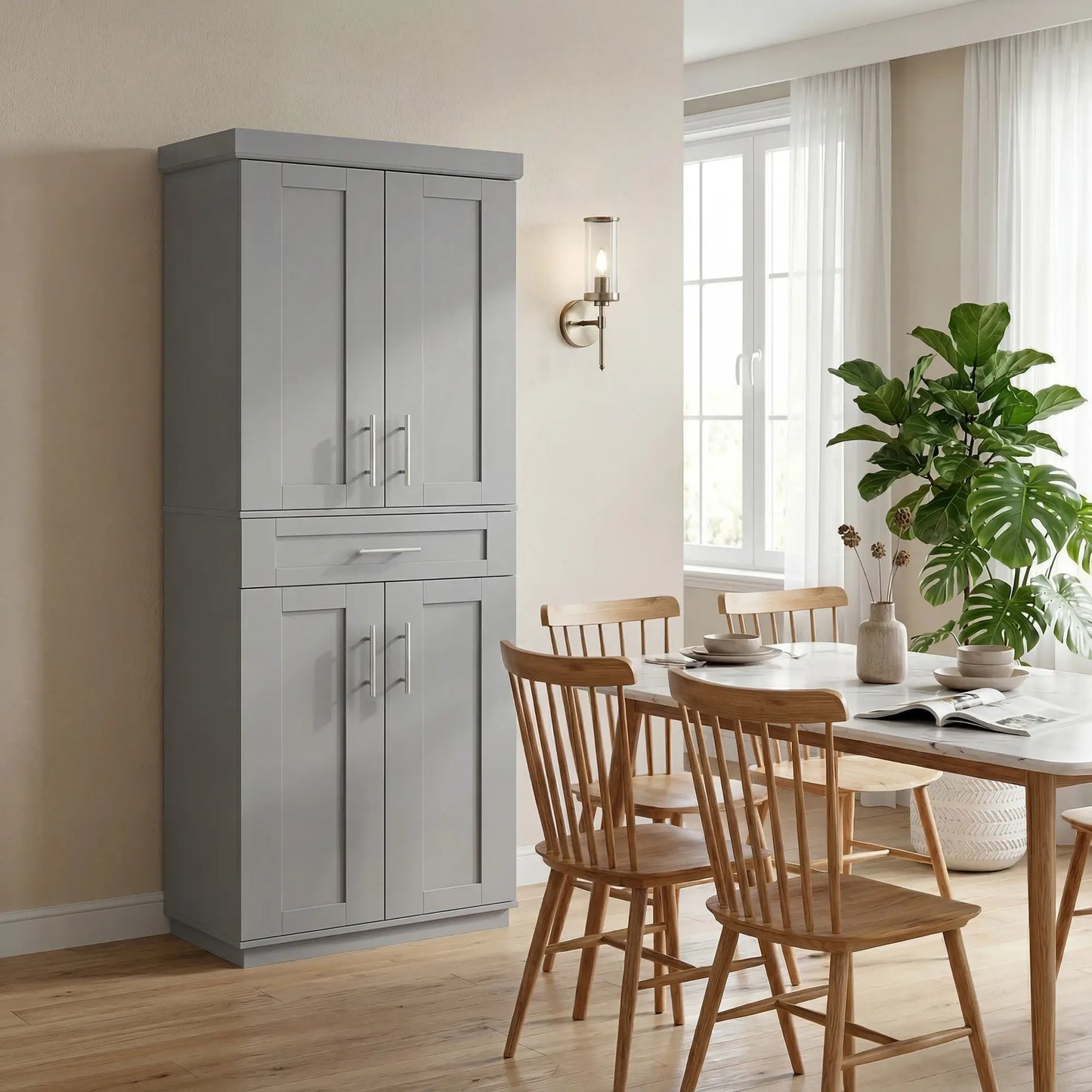 72" Storage Cabinet, Freestanding Kitchen Pantry Cabinet with 4 Doors, Drawer and 3 Adjustable Shelves, Grey Kitchen Pantry Cabinets at Gallery Canada