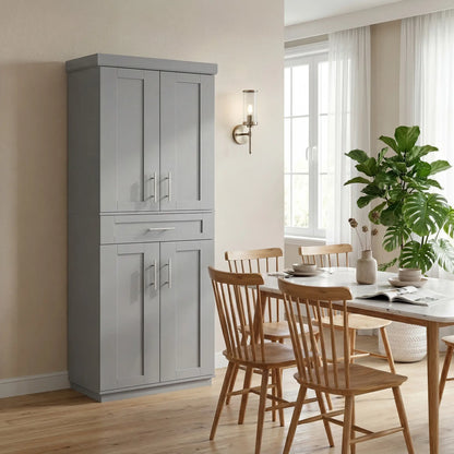 72" Storage Cabinet, Freestanding Kitchen Pantry Cabinet with 4 Doors, Drawer and 3 Adjustable Shelves, Grey Kitchen Pantry Cabinets at Gallery Canada