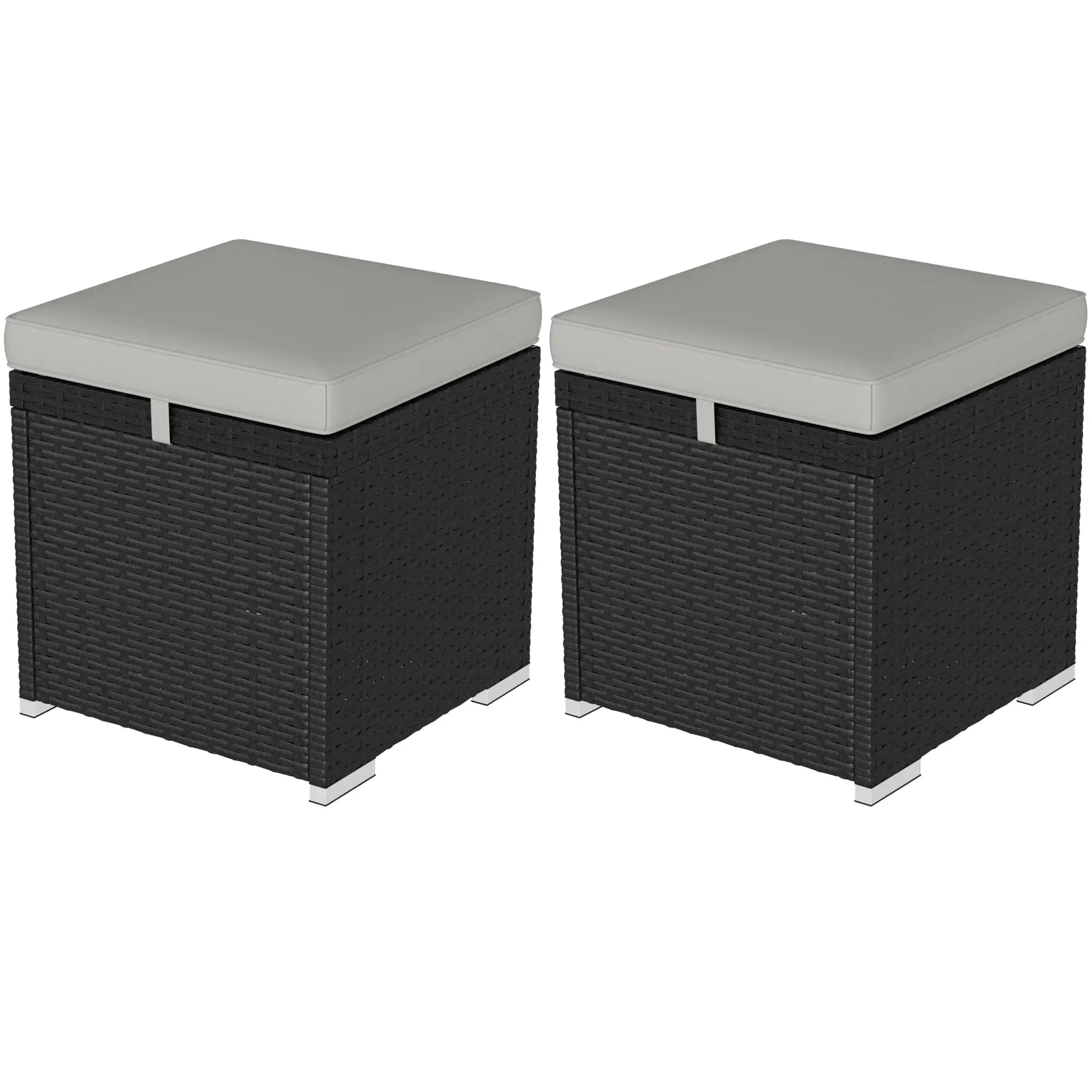 2 Wicker Outdoor Ottomans with Storage, Removable Cushion, Grey Patio Furniture Sets at Gallery Canada