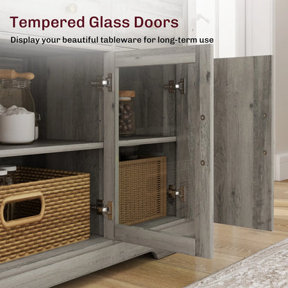Sideboard Buffet Cabinet, Coffee Bar with Glass Doors, Adjustable Shelves, Weathered Grey Oak, Grey Bar Cabinets at Gallery Canada