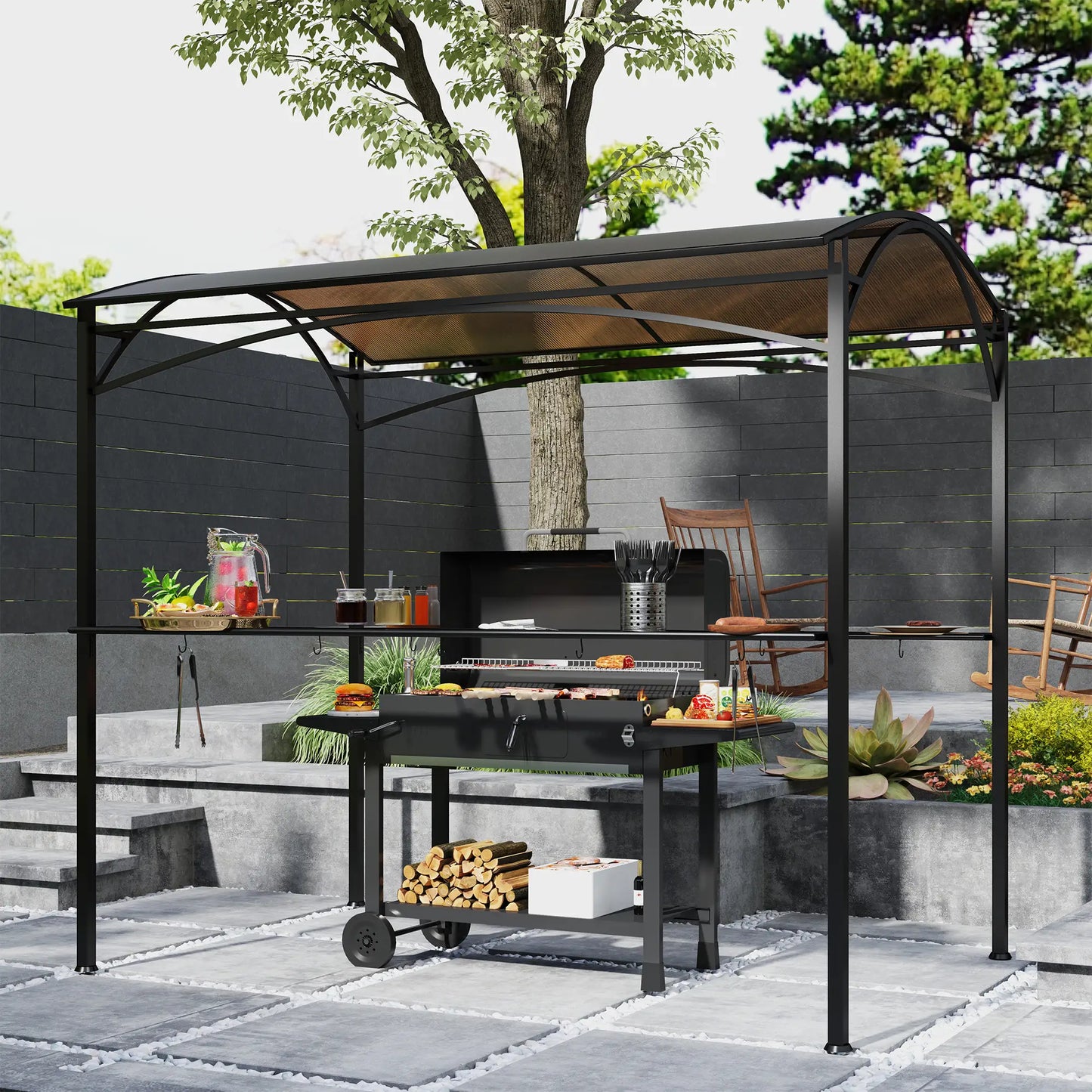 8' x 5' Hardtop Grill Gazebo, PC Board Roof, 2 Shelves, 10 Hooks BBQ Grill Gazebos at Gallery Canada