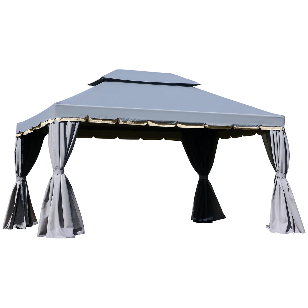 13' x 10' Patio Gazebo, 2-Tier Polyester Roof, Vented Mesh Sidewall, Aluminum Frame, Grey Gazebos Grey at Gallery Canada