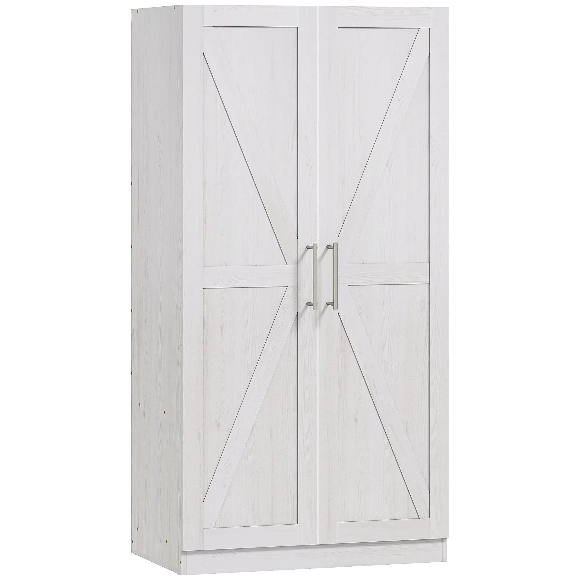 Farmhouse Armoire Wardrobe, 2 Barn Doors, White Wood Effect, White Clothing Storage at Gallery Canada