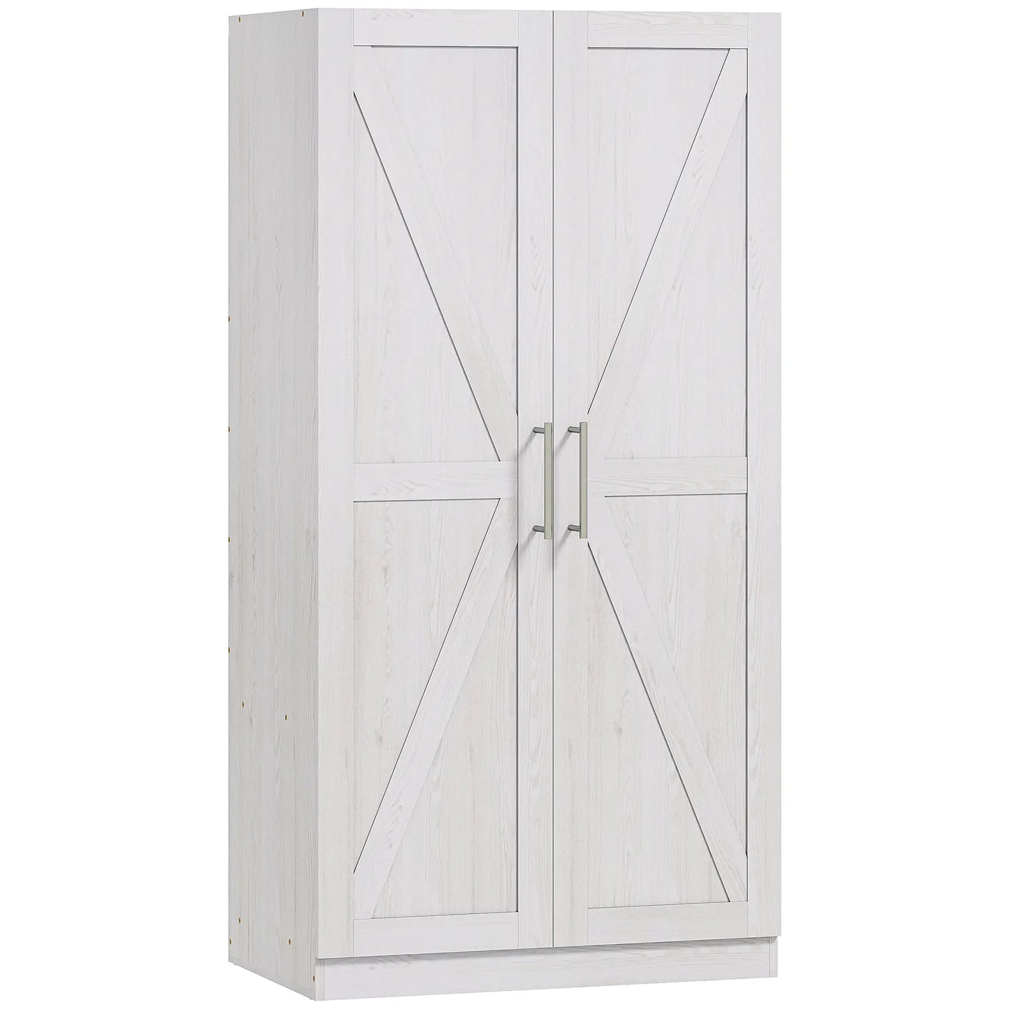 Farmhouse Armoire Wardrobe, 2 Barn Doors, White Wood Effect, White Clothing Storage at Gallery Canada