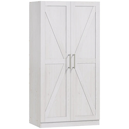 Farmhouse Armoire Wardrobe, 2 Barn Doors, White Wood Effect, White Clothing Storage at Gallery Canada