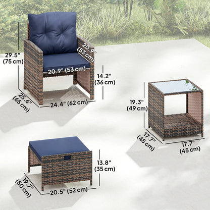 5 Piece Patio Set, Wicker Chairs With Ottomans, Glass Coffee Table, Brown/Dark Blue Patio Furniture Sets at Gallery Canada