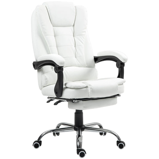 High Back Office Chair, PU Leather, Retractable Footrest, Padded Armrest, White Executive & Manager Chairs White at Gallery Canada