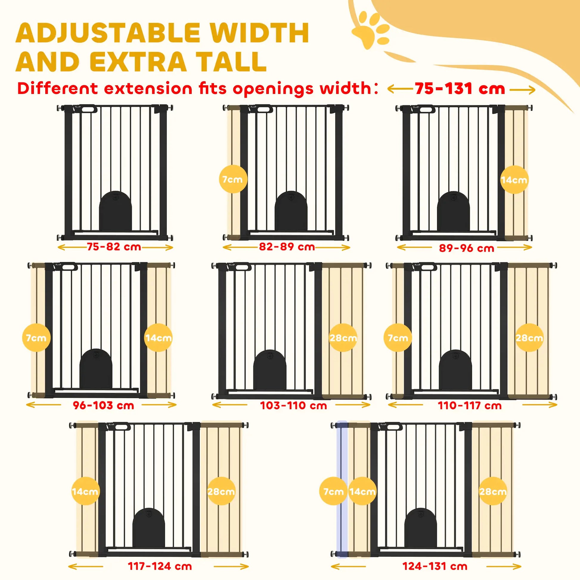 30"-52" Extra Wide Pet Gate, 35"H, Small Door, Black Houses, Kennels & Pens at Gallery Canada