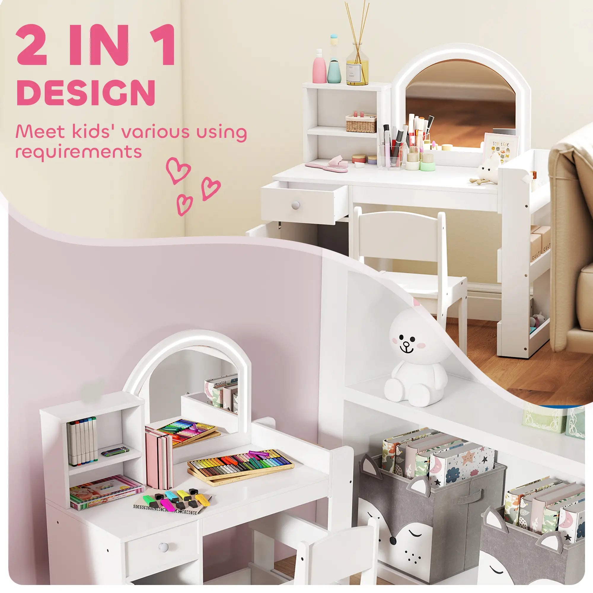 Kids Vanity Set, Toddler Dressing Table and Chair, White Toy Vanity at Gallery Canada