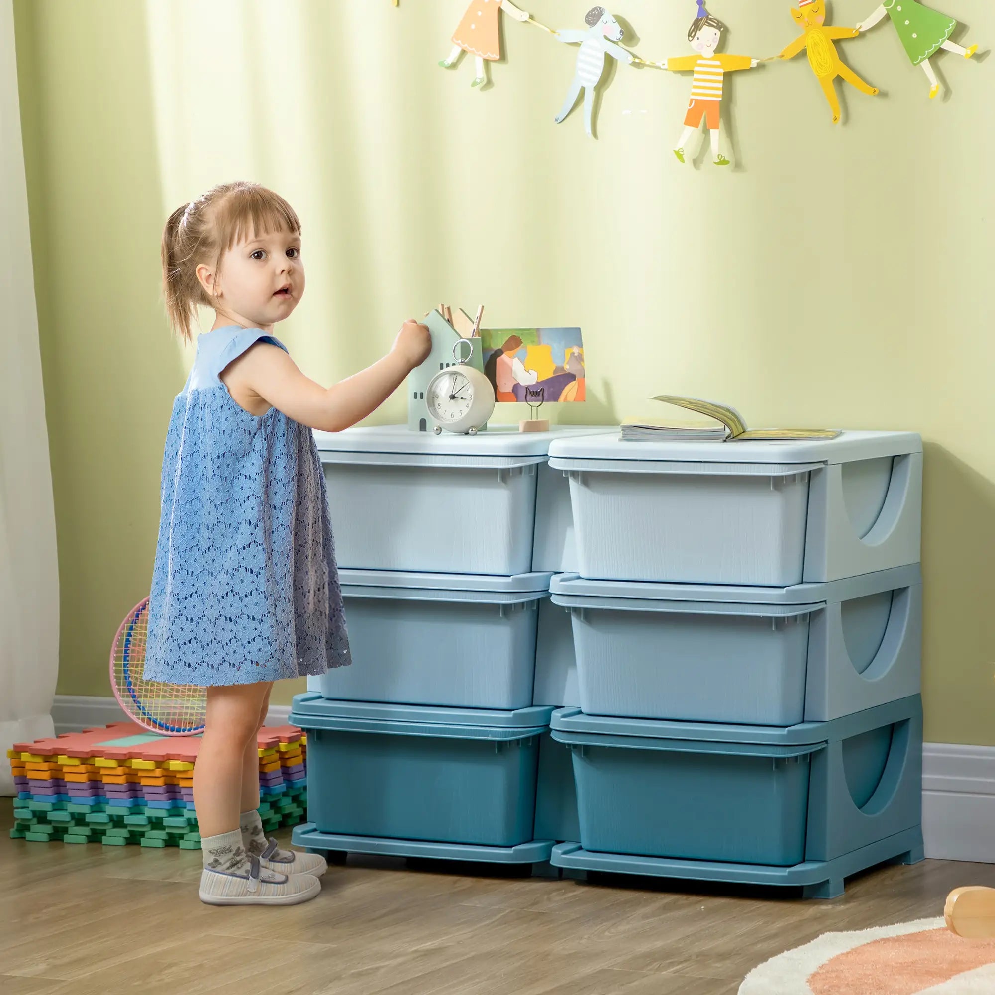 3 Tier Kids Toy Organizer, 6 Plastic Drawers, Blue Baby & Kids Storage at Gallery Canada