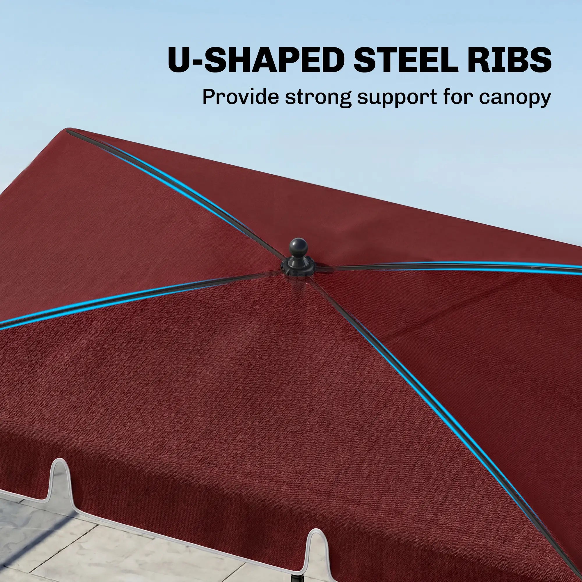 6.5x4ft Rectangle Patio Umbrella, Tilt Adjustable, Wine Red Sun Umbrellas at Gallery Canada