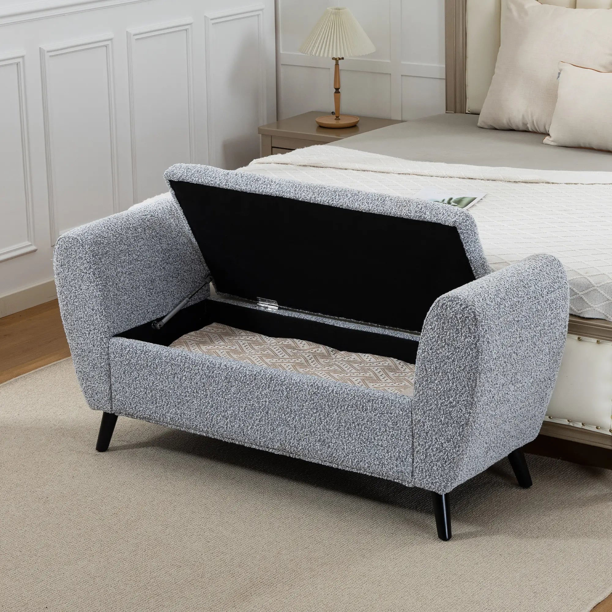 Upholstered Storage Bench with Arms, Modern Ottoman, Grey Storage Ottomans & Benches at Gallery Canada