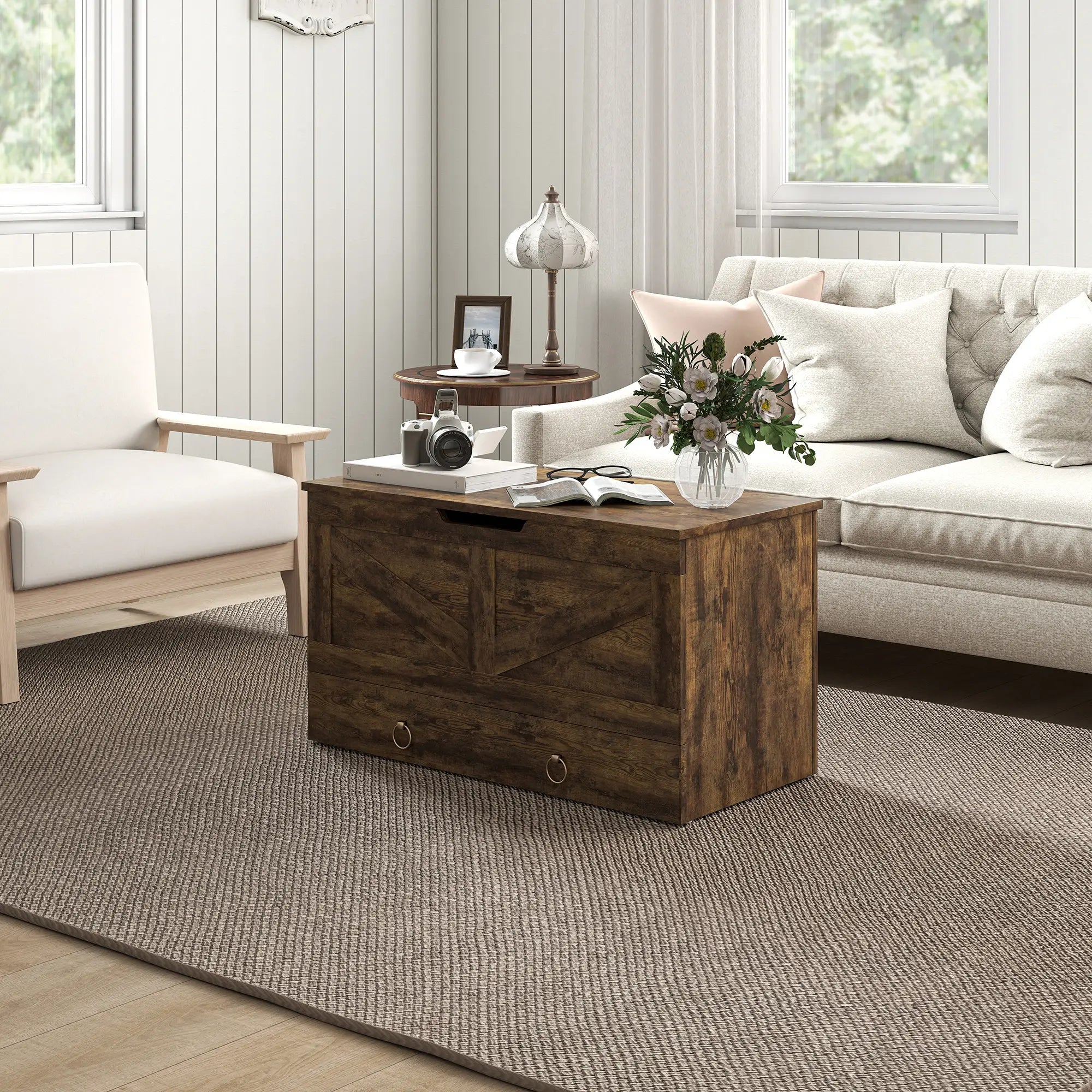 31.5 Inches Storage Chest, Wooden Box, Rustic Brown, Brown Storage Cabinets at Gallery Canada