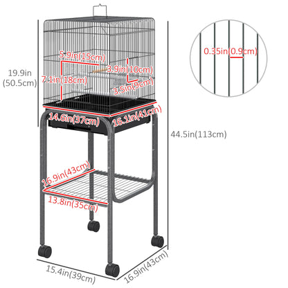 44.5"H Metal Bird Cage, Parrot Play Stand, Wheel, Storage Shelf, Black Bird Cages at Gallery Canada