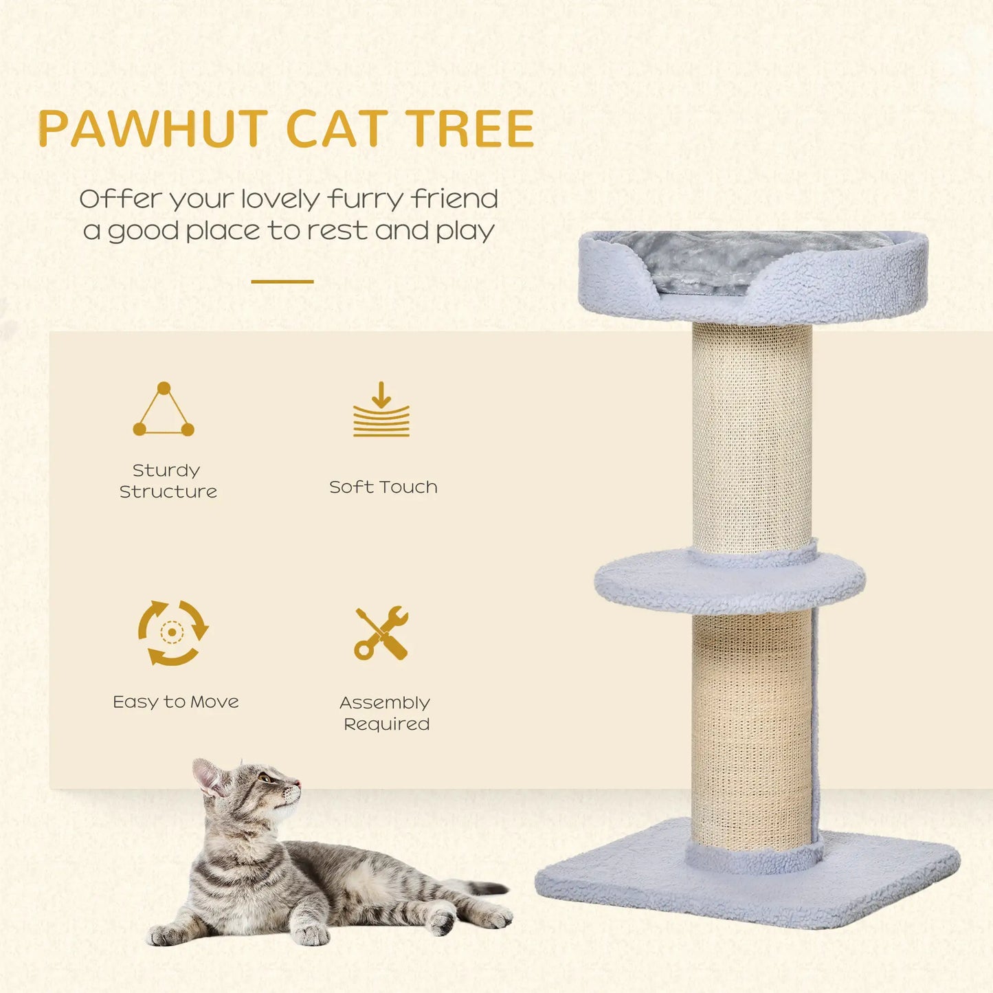 Cat Tree with Scratching Post, Bed, Cushion, Perch, 18" x 18" x 36", Light Blue Cat Trees at Gallery Canada