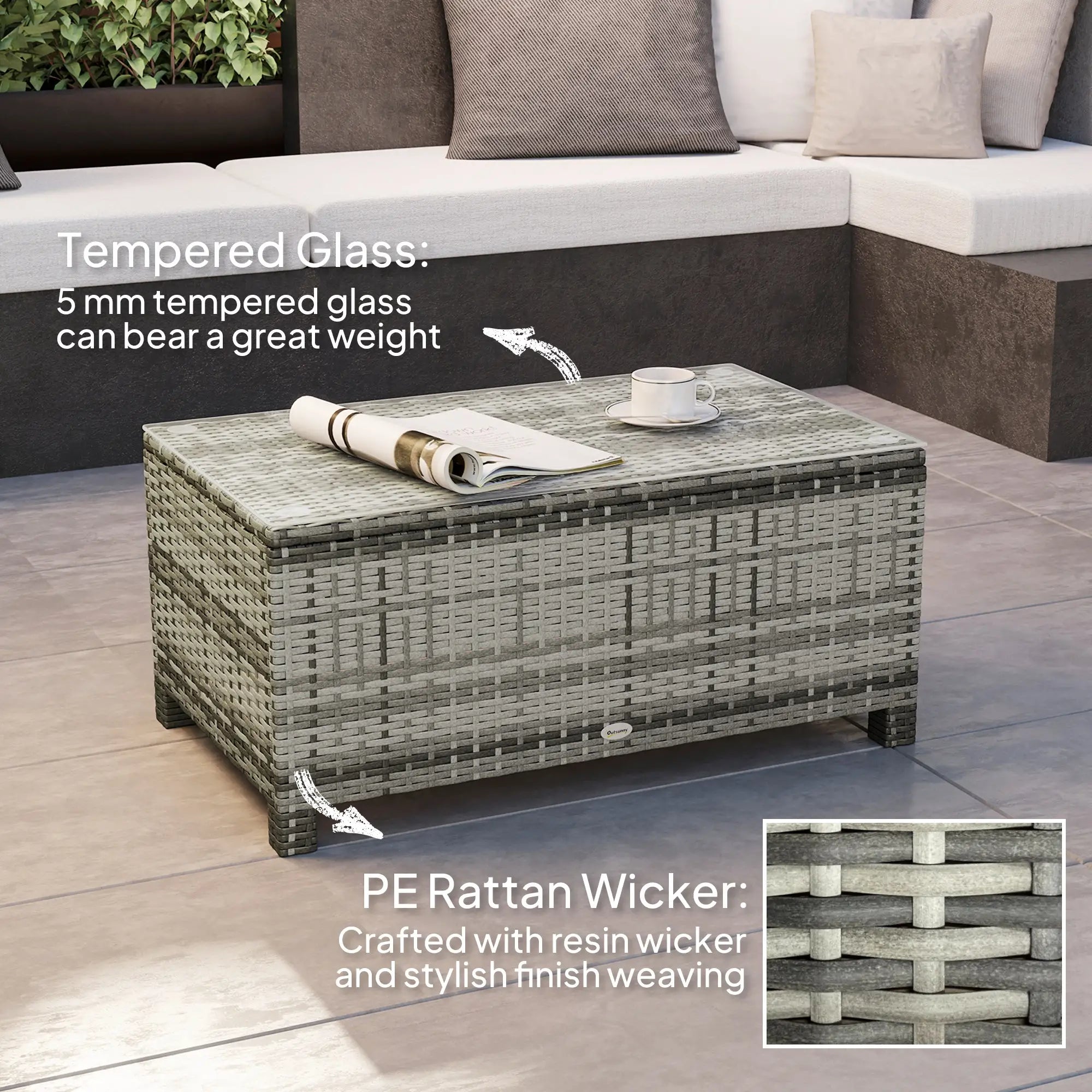 Rattan Wicker Coffee Table with Glass Top Outdoor Garden Patio Furniture Brown Tempered Patio Dinning Tables at Gallery Canada