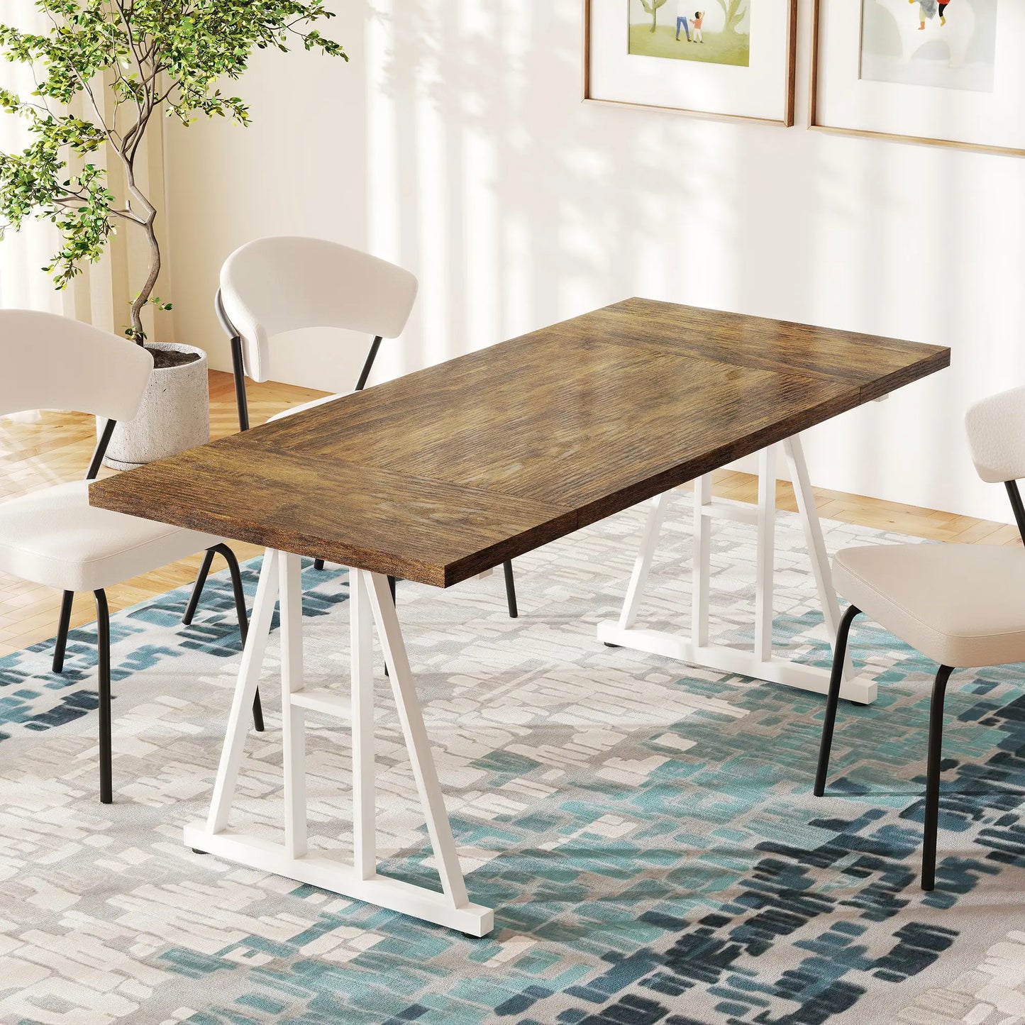 Farmhouse Kitchen Table for 8, Rectangular, White and Brown Dining Tables at Gallery Canada