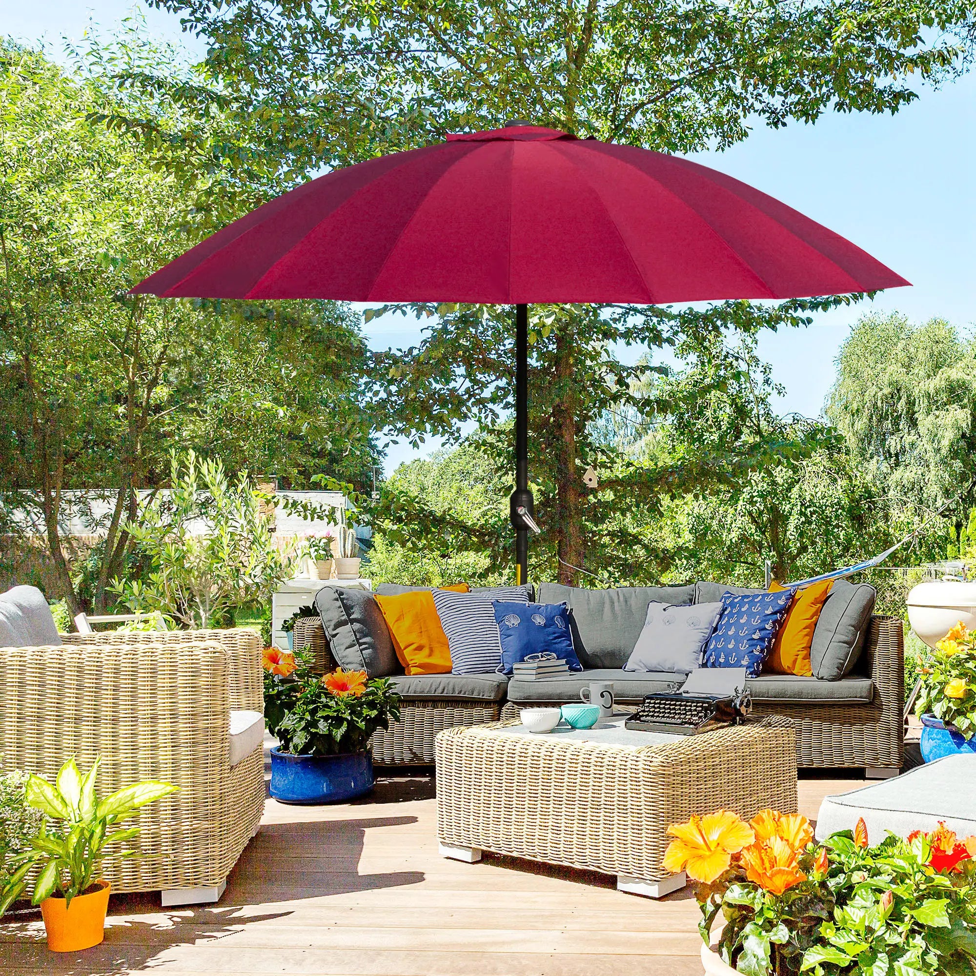 8ft Garden Parasol, Crank & Tilt, Adjustable Sun Shade, Wine Red Patio Umbrellas at Gallery Canada