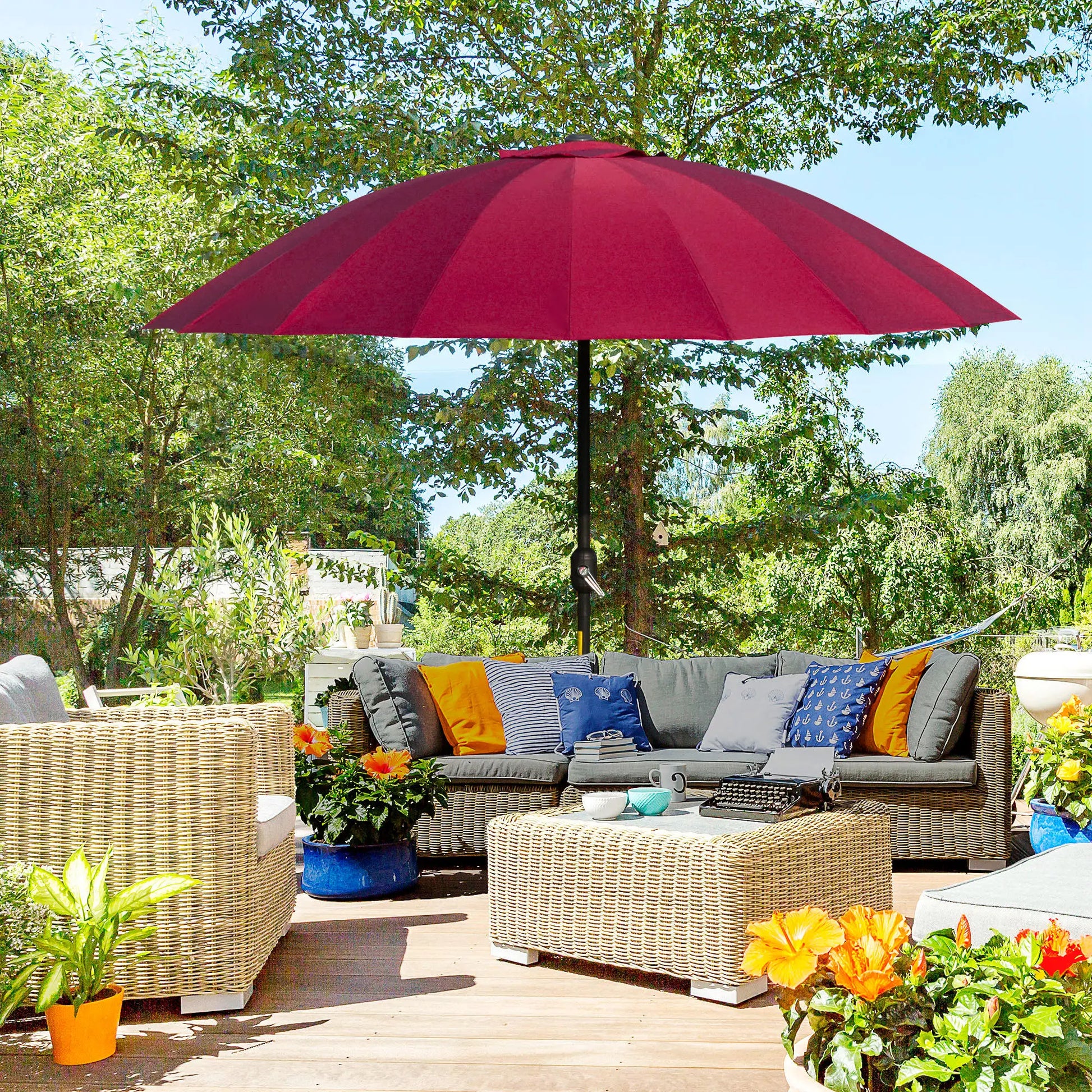 8ft Garden Parasol, Crank & Tilt, Adjustable Sun Shade, Wine Red Patio Umbrellas at Gallery Canada
