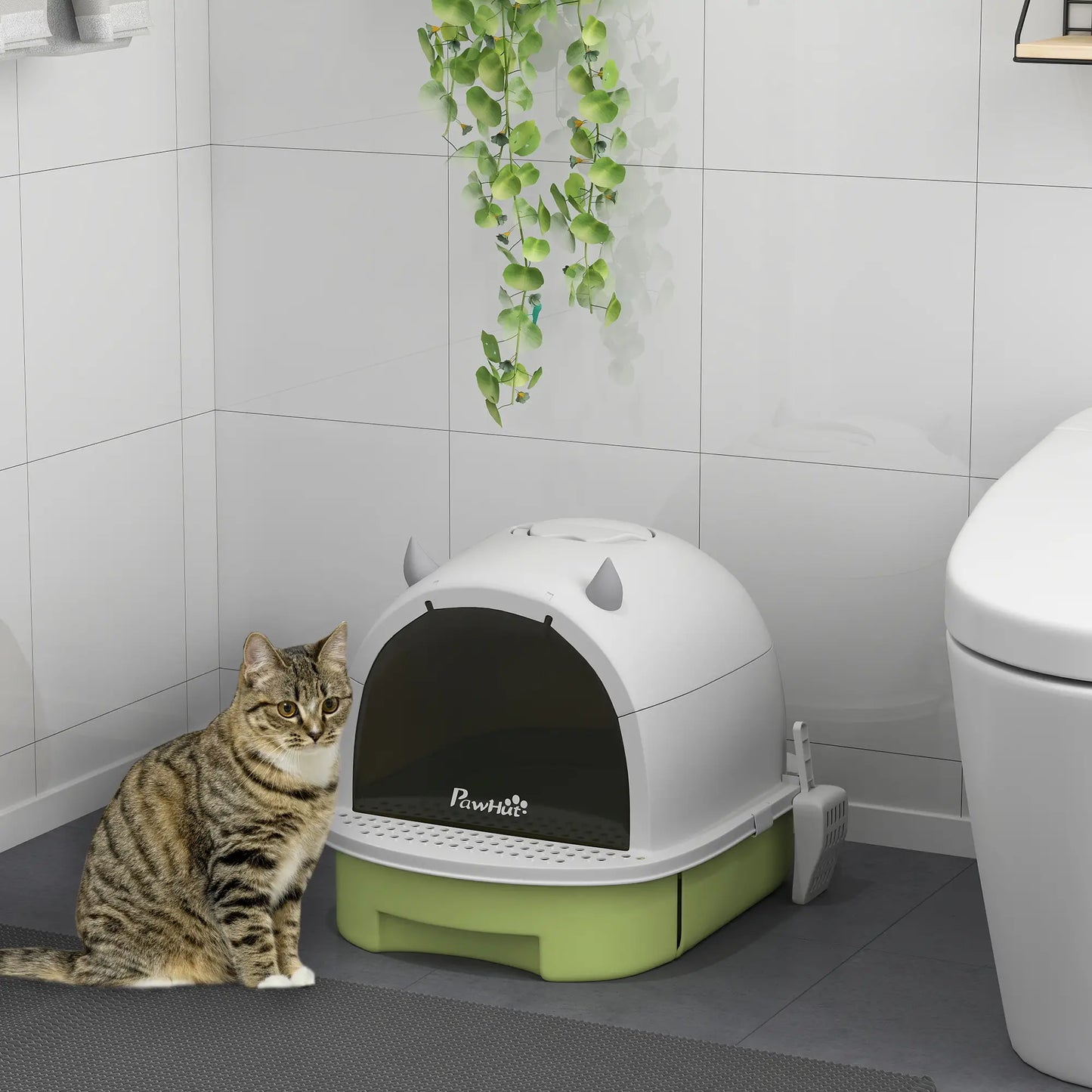 Cat Litter Box with Lid, Front Door Flap, Scoop, Handle, Easy Clean, Green Cat Litter Box Enclosures at Gallery Canada