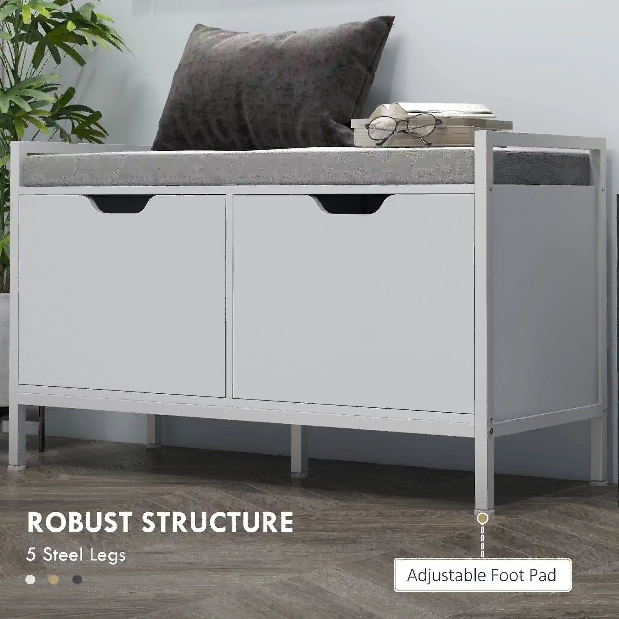 Shoe Storage Bench with Seat Cushion, Hallway Cabinet, 352lbs, White Shoe Storage Cabinets & Racks at Gallery Canada