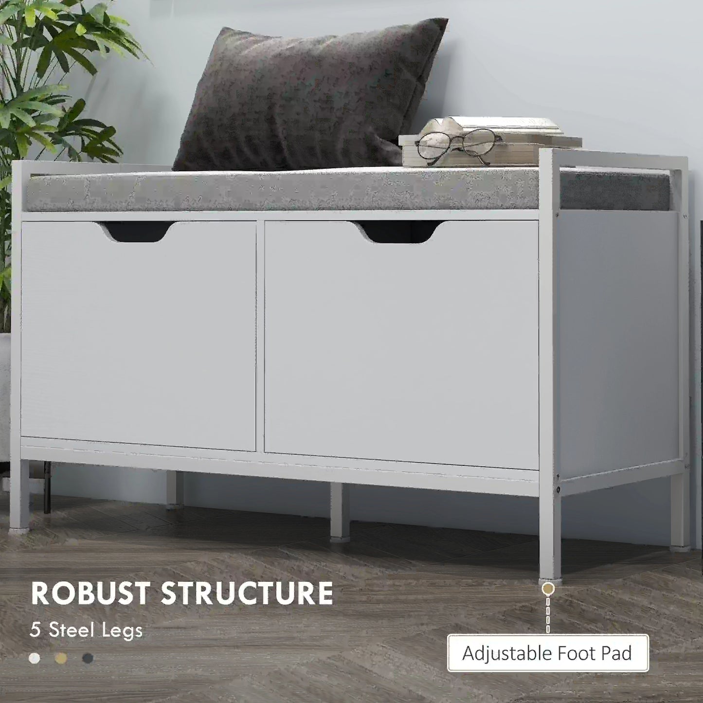 Shoe Storage Bench with Seat Cushion, Hallway Cabinet, 352lbs, White Shoe Storage Cabinets & Racks at Gallery Canada