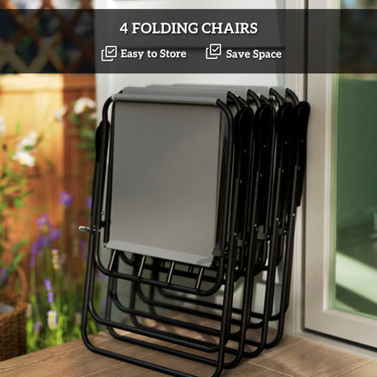 6-Piece Patio Dining Set, Umbrella, Folding Chairs, Glass Table, Grey Bistro Sets at Gallery Canada
