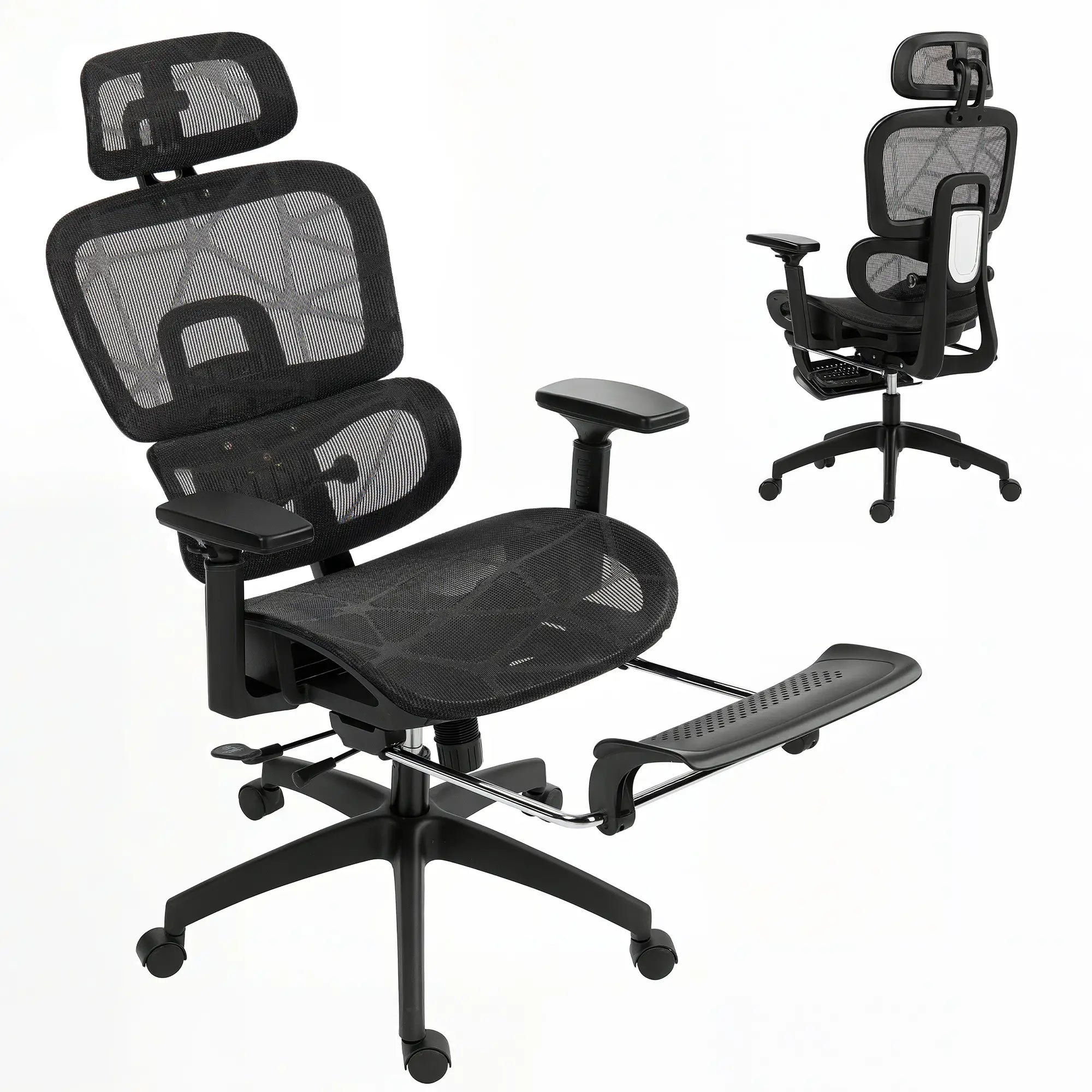 Mesh Office Chair, 3D Armrest, High Back, Lumbar Support, 135° Recline, Adjustable Headrest, Black Executive & Manager Chairs at Gallery Canada