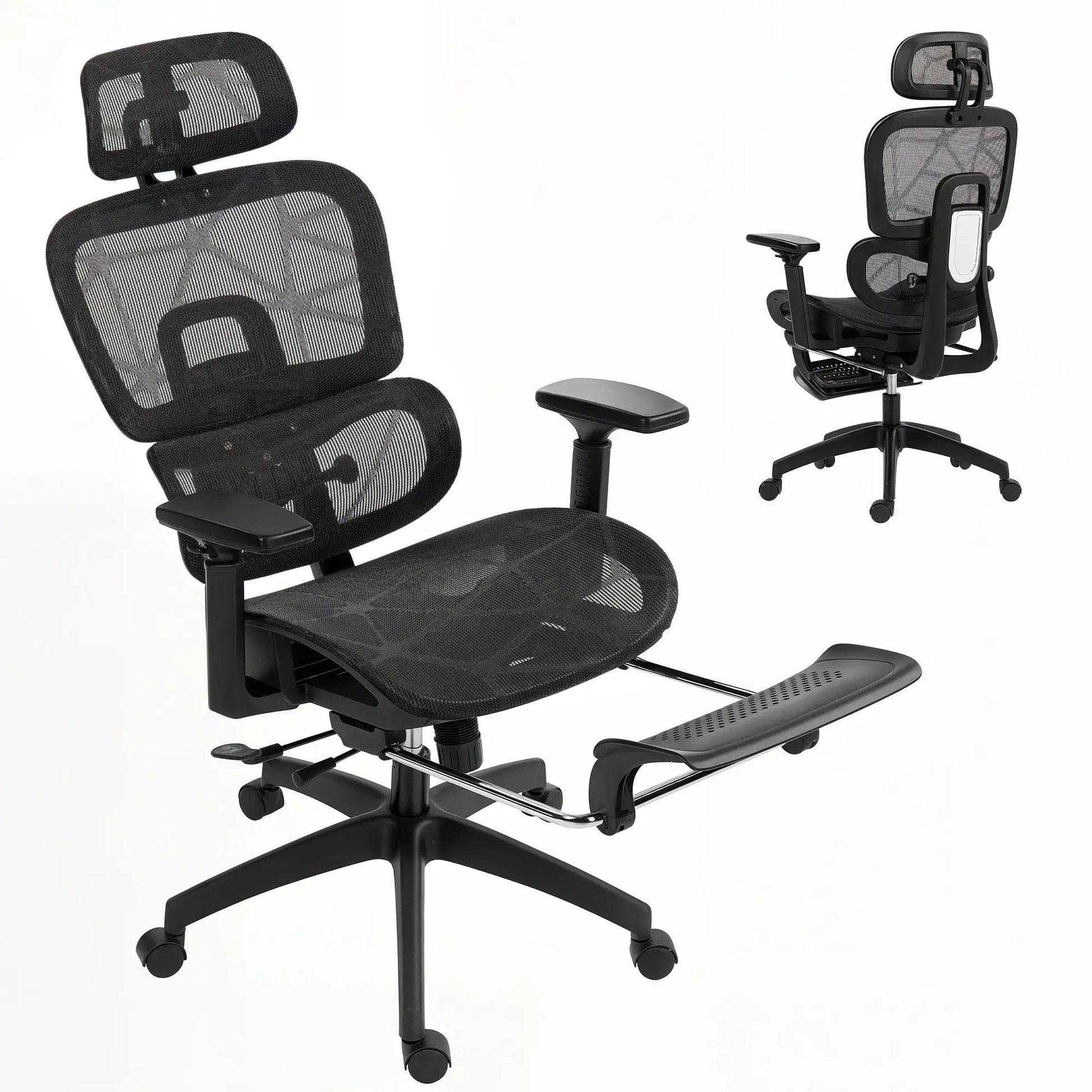 Mesh Office Chair, 3D Armrest, High Back, Lumbar Support, 135° Recline, Adjustable Headrest, Black Executive & Manager Chairs at Gallery Canada