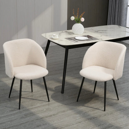 Dining Chairs Set Of 2, Sherpa Fleece Upholstered, Cream White Dining Chairs at Gallery Canada