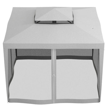 10' x 10' Outdoor Canopy Tent, Mesh Netting, Double Tier Roof, Grey Gazebos at Gallery Canada