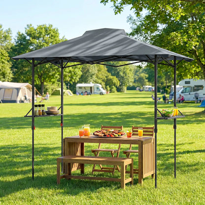 5 x 8.5 ft Pop Up Grill Gazebo, 2 Shelves, UPF 50+, Dark Grey