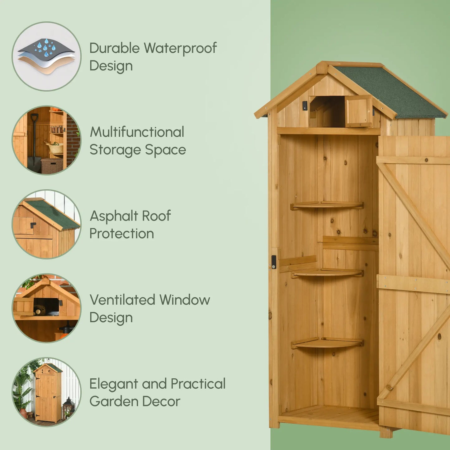 30" x 21" x 71" Garden Storage Shed, Outdoor Tool House, 3 Tier Shelves, Brown Sheds at Gallery Canada