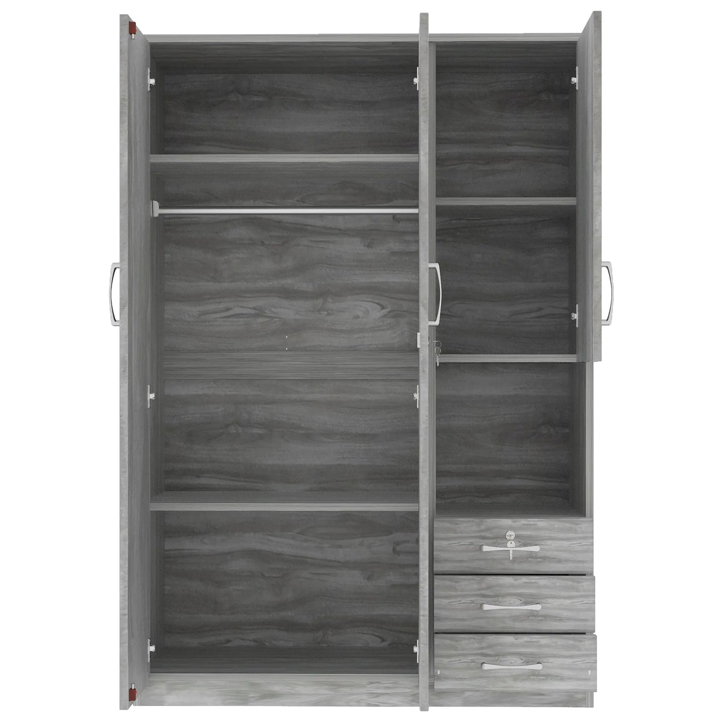 Wooden Wardrobe with Shelves, 3 Drawers, Hanging Rod, 47" L x 20" W x 69" H, Grey Clothing Storage at Gallery Canada