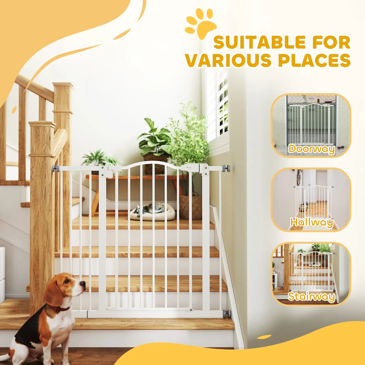 Extra Tall Dog Gate With Door, Pressure Fit, Auto Close, 29"-37", White Pet Gates at Gallery Canada