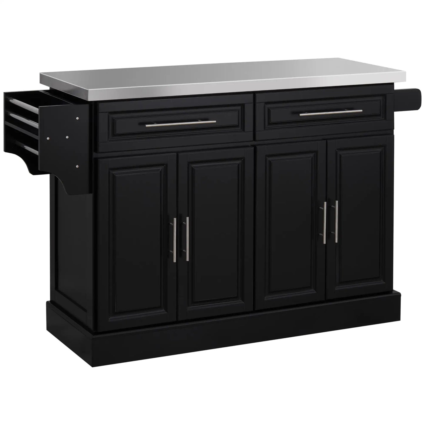 Rolling Kitchen Island with Storage and Stainless Steel Top, Kitchen Trolley with Drawers, Cabinets, Towel Rack Kitchen Islands & Kitchen Carts Black at Gallery Canada