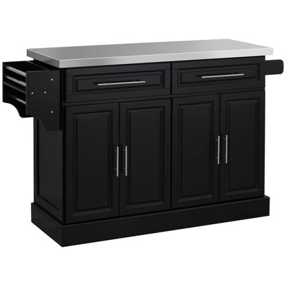 Rolling Kitchen Island with Storage and Stainless Steel Top, Kitchen Trolley with Drawers, Cabinets, Towel Rack Kitchen Islands & Kitchen Carts Black at Gallery Canada