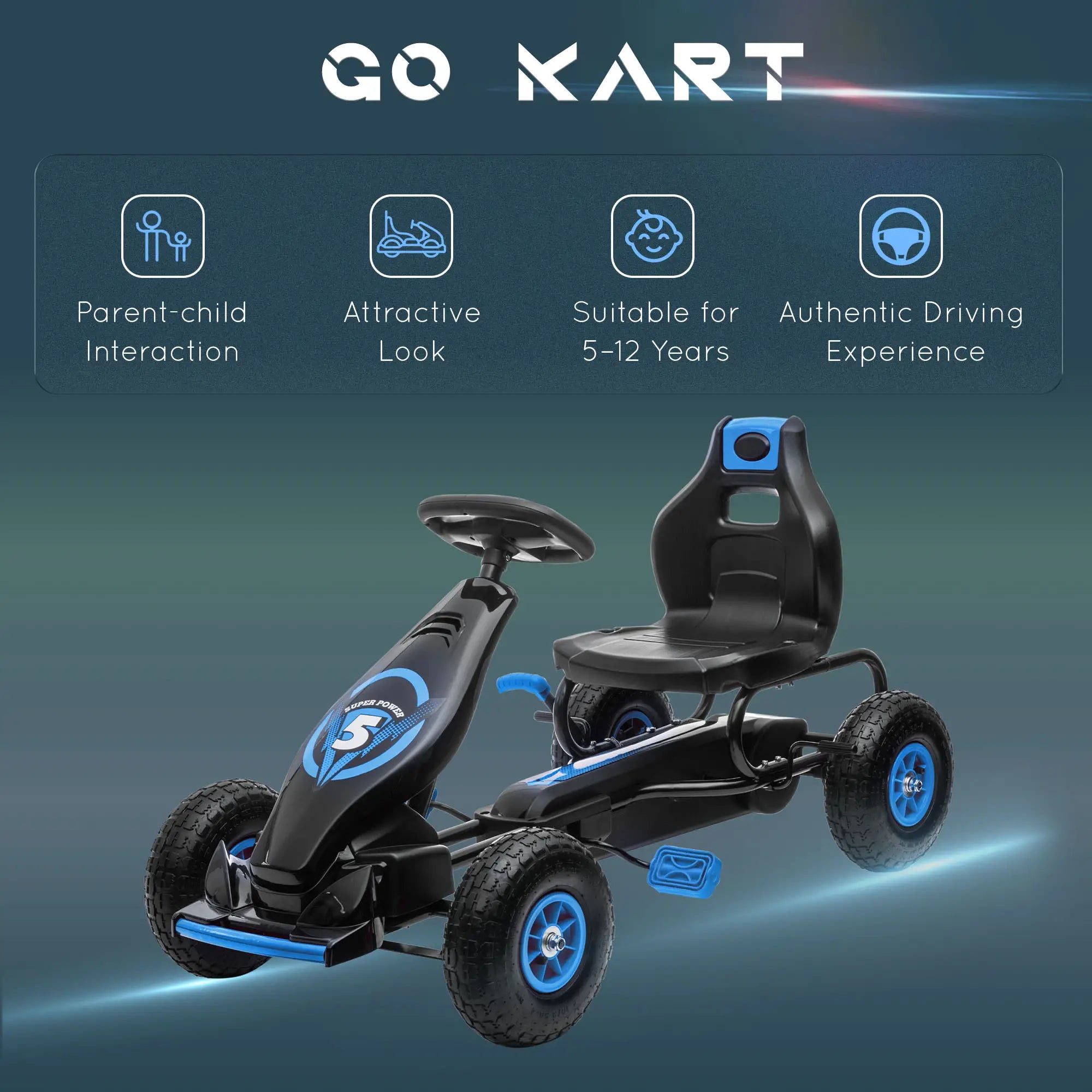 Kids Pedal Go Kart, Adjustable Seat, Rubber Wheels, Hand Brake, Ages 5-12, Blue Pedal Go Karts for Kids at Gallery Canada