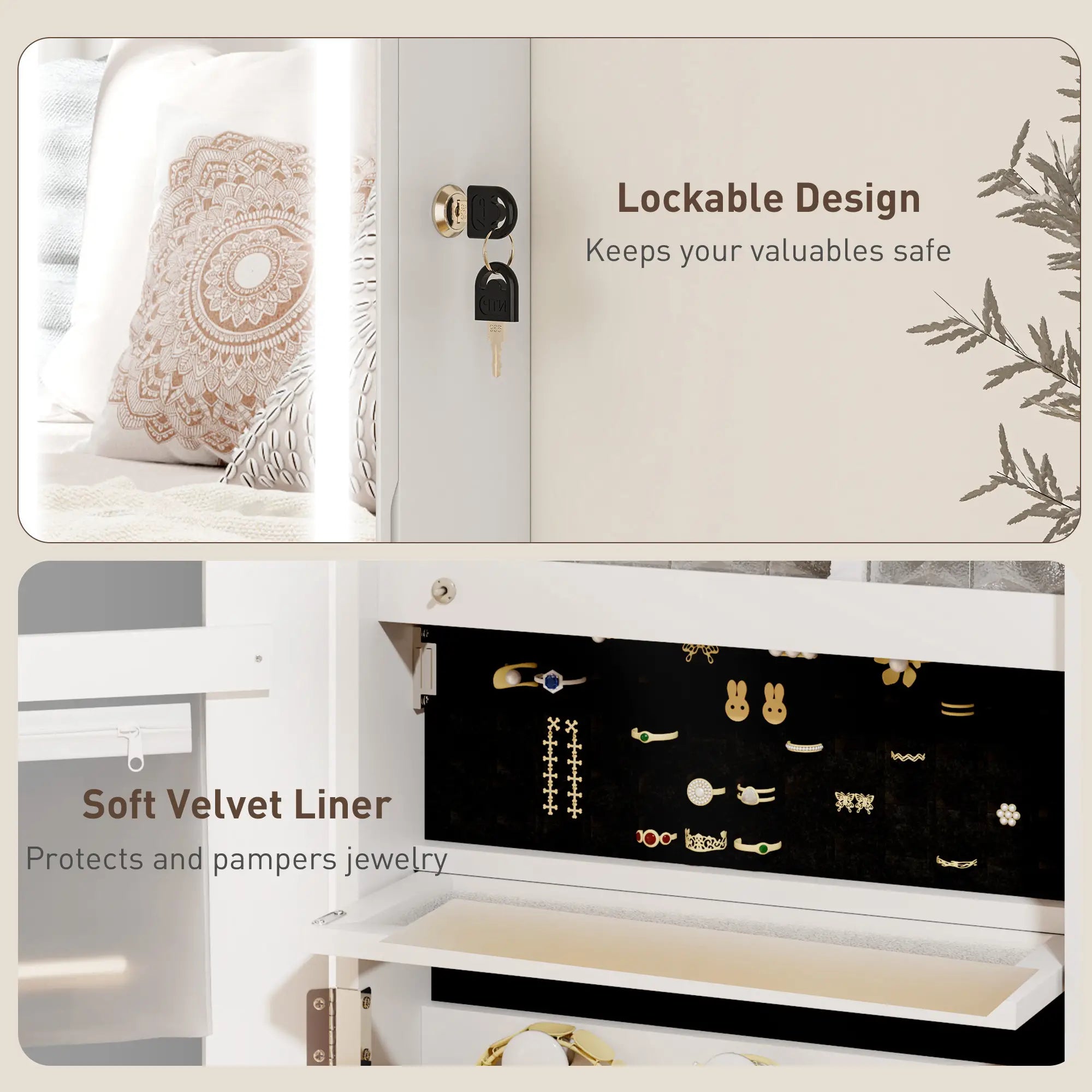 LED Lighted Jewelry Armoire with Mirror, Lockable Door, White Jewelry Armoire & Jewellery Mirror Cabinets at Gallery Canada