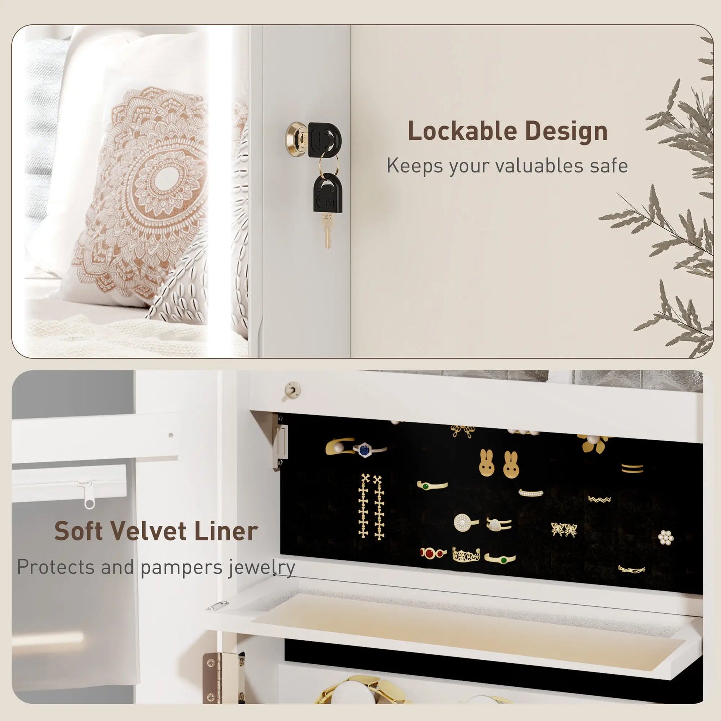 LED Lighted Jewelry Armoire with Mirror, Lockable Door, White Jewelry Armoire & Jewellery Mirror Cabinets at Gallery Canada