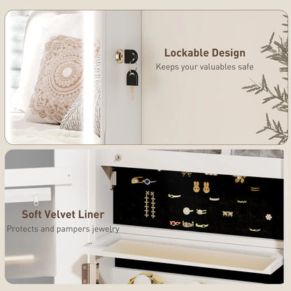 LED Lighted Jewelry Armoire with Mirror, Lockable Door, White Jewelry Armoire & Jewellery Mirror Cabinets at Gallery Canada