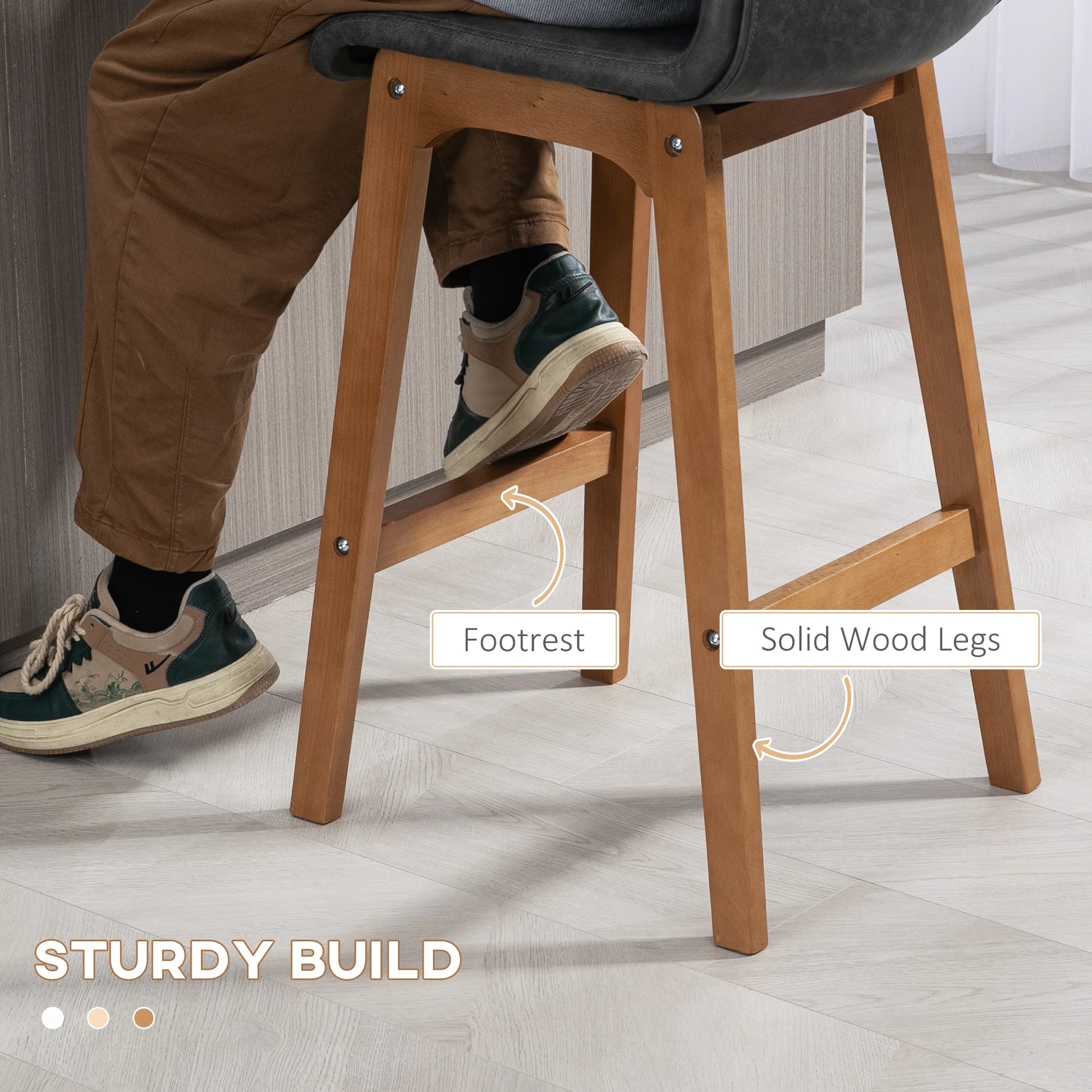 Modern Bar Stools Set of 2, Counter Height, PU Leather, Wooden Frame, Grey Bar Stools at Gallery Canada