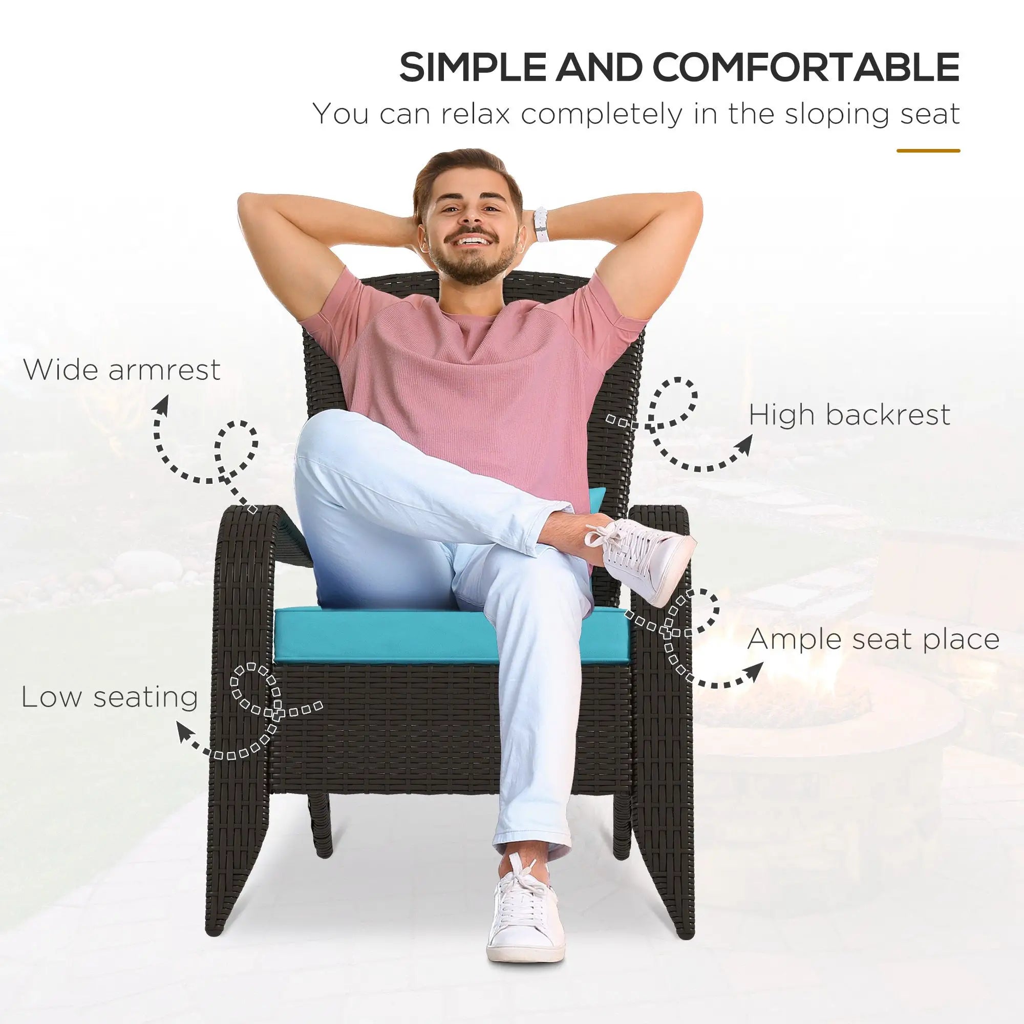 Wicker Adirondack Chair, Outdoor Rattan Chair with Cushions, Turquoise Patio Chairs at Gallery Canada